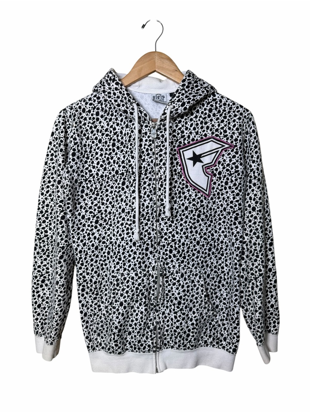 Famous Stars & Straps Dalmatian Animal Print Zip Hoodie Y2K Emo Large